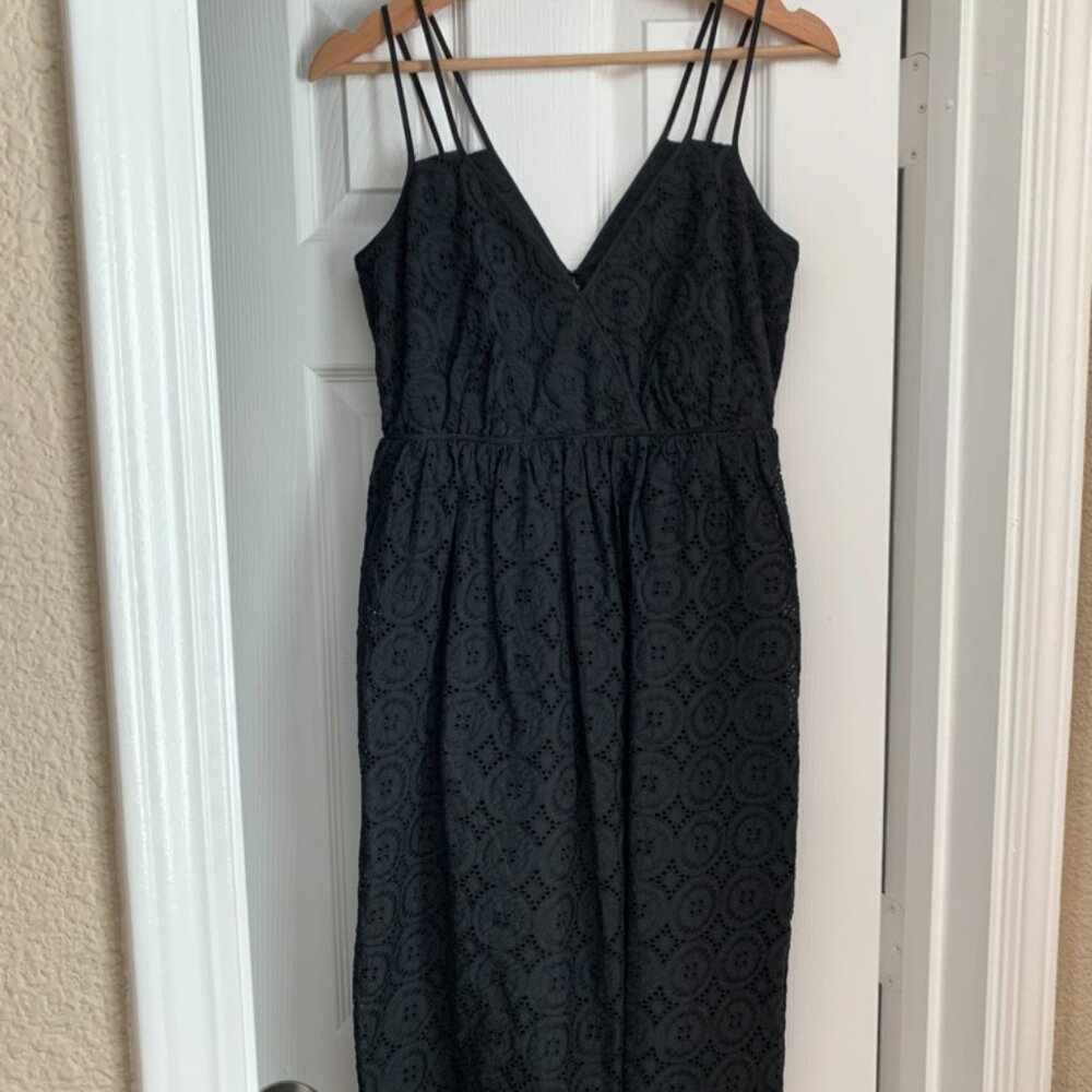 J. Crew Eyelet Double Strap Sleeveless Midi Dress Black Size - Picture 3 of 9